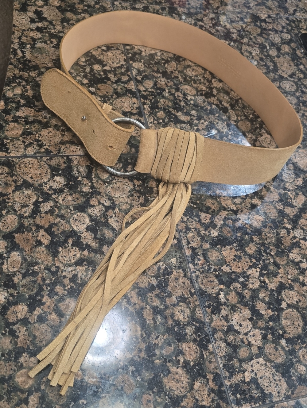The limited Suede Tassel Waist Belt in Tan sz med